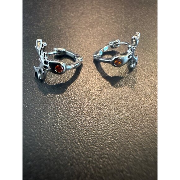 Deer Antler Hoop Earrings With Orange Gemstone - Picture 2 of 5